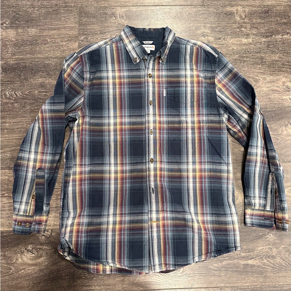 Carhartt Men's Relaxed Fit Casual Button Down Plaid Shirt, LG